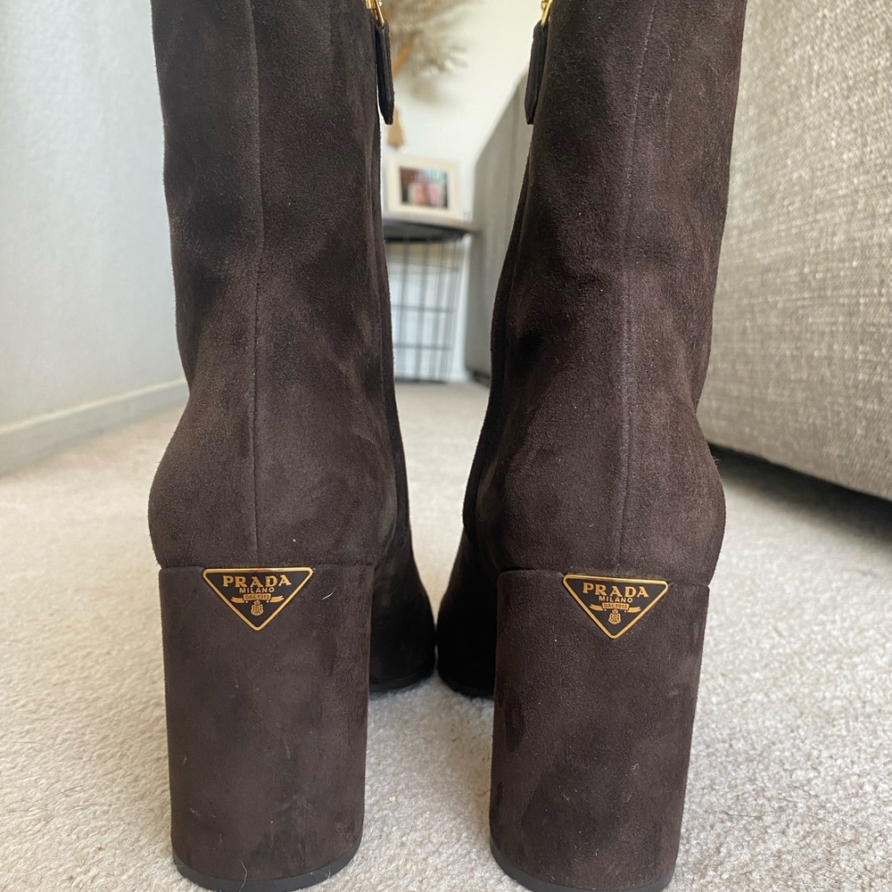 Prada Chocolate Brown Suede Booties 85mm heel - Picture 2 of 7